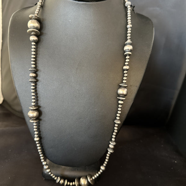Navajo Pearls Mixed Beads 24"Necklace | Sterling Silver | Authentic Native American Handmade | 92308