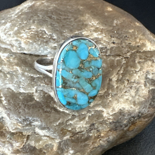Mohave Navajo Blue Turquoise Ring Sz 10 | Sterling Silver | Authentic Native American Handmade | 18245