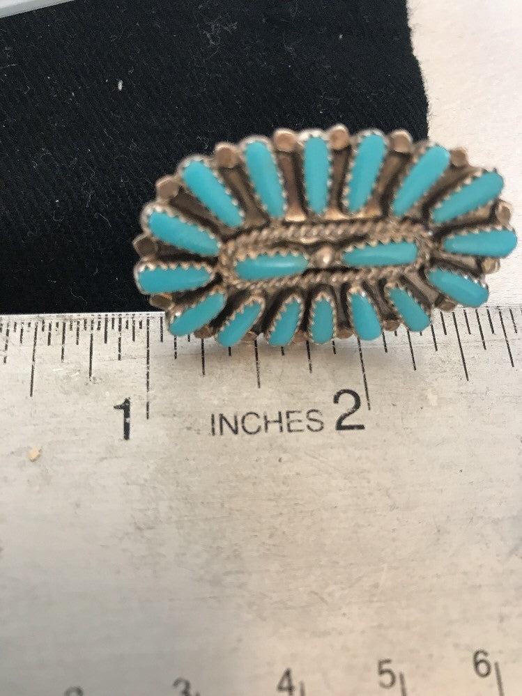Blue Turquoise Southwestern Sterling Silver Cluster Ring Size 7.5 03471