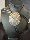 XL Men's Stamped Cutout Bear Navajo Bolo Tie BK | Sterling Silver | Authentic Native American Handmade | 19120