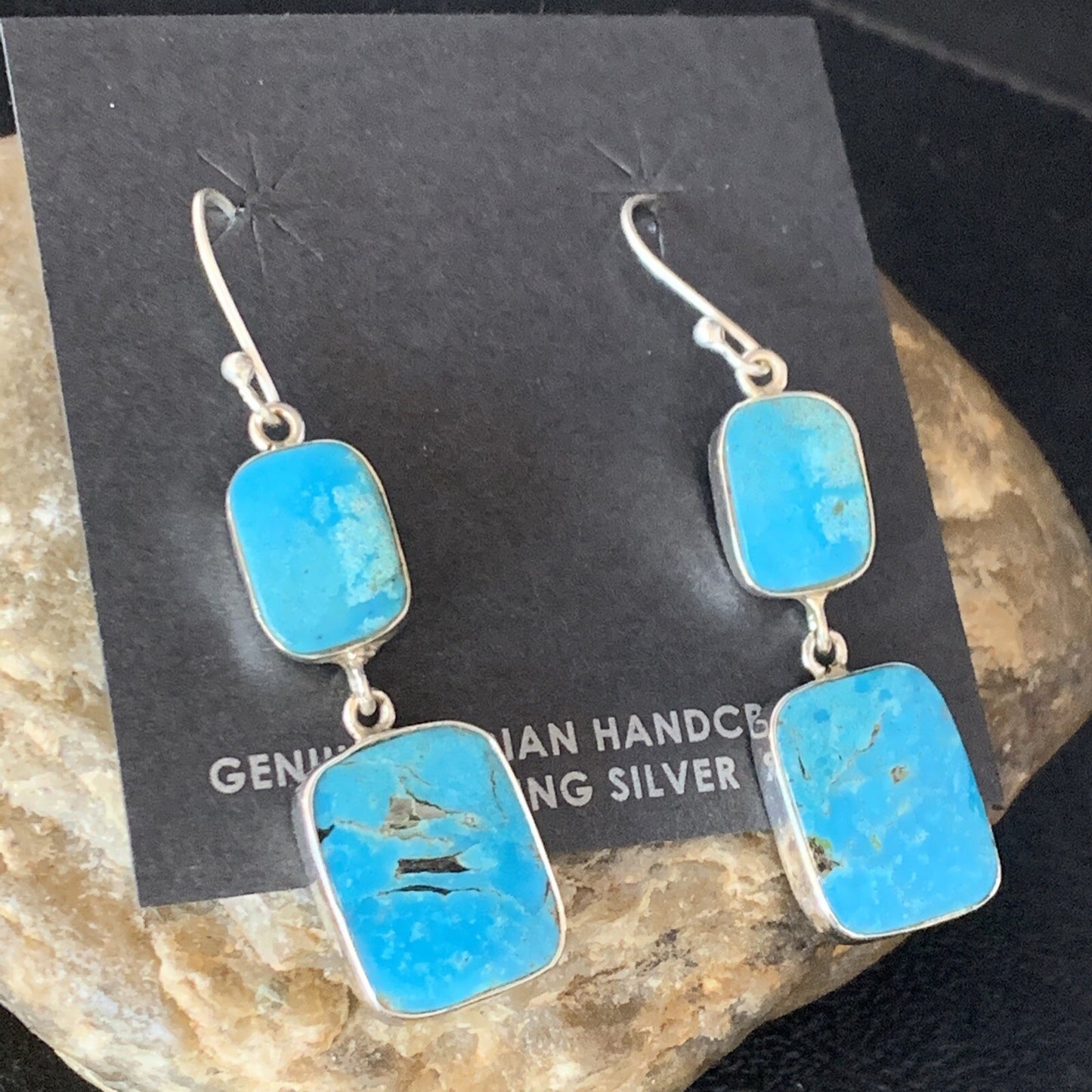 Kingman Turquoise Handmade Navajo Sterling Silver Dangle Earrings 1.5" 13898