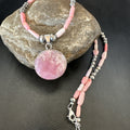 Southwestern Pink Coral Bead Necklace Quartz Pendant 24" | Sterling Silver | Authentic Native American Handmade | 19588