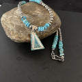 Turquoise Opal Inlay Pendant Navajo Pearls Necklace | Sterling Silver | Authentic Native American Handmade | 11330