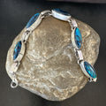 Women Old Pawn Blue Pava Shell Navajo Link Bracelet 8" | Sterling Silver | Authentic Native American Handmade | 19799