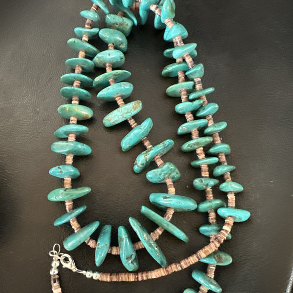 XL Navajo Kingman Turquoise Shell Heishi Bead 35"Necklace | Sterling Silver | Authentic Native American Handmade | 19634