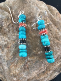 Blue Turquoise Red Spiny Oyster Navajo Earrings | Sterling Silver | Authentic Native American Handmade