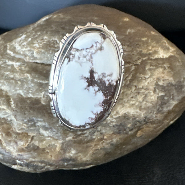 Men's Women's Wild Horse Turquoise Navajo Ring Size 9 | Sterling Silver | Authentic Native American Handmade | 18012
