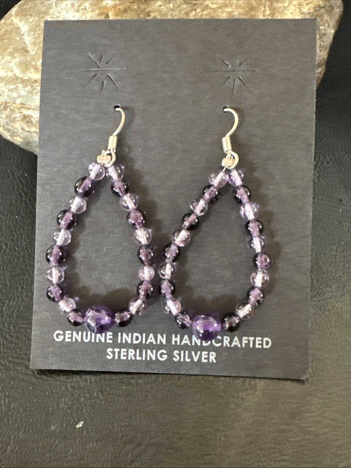 Purple Amethyst Bead Navajo Sterling Silver 1" Earrings 18639