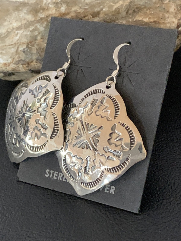 Navajo Stamped Stamped Handmade Earrings Set | Sterling Silver | Authentic Native American Handmade | 01195