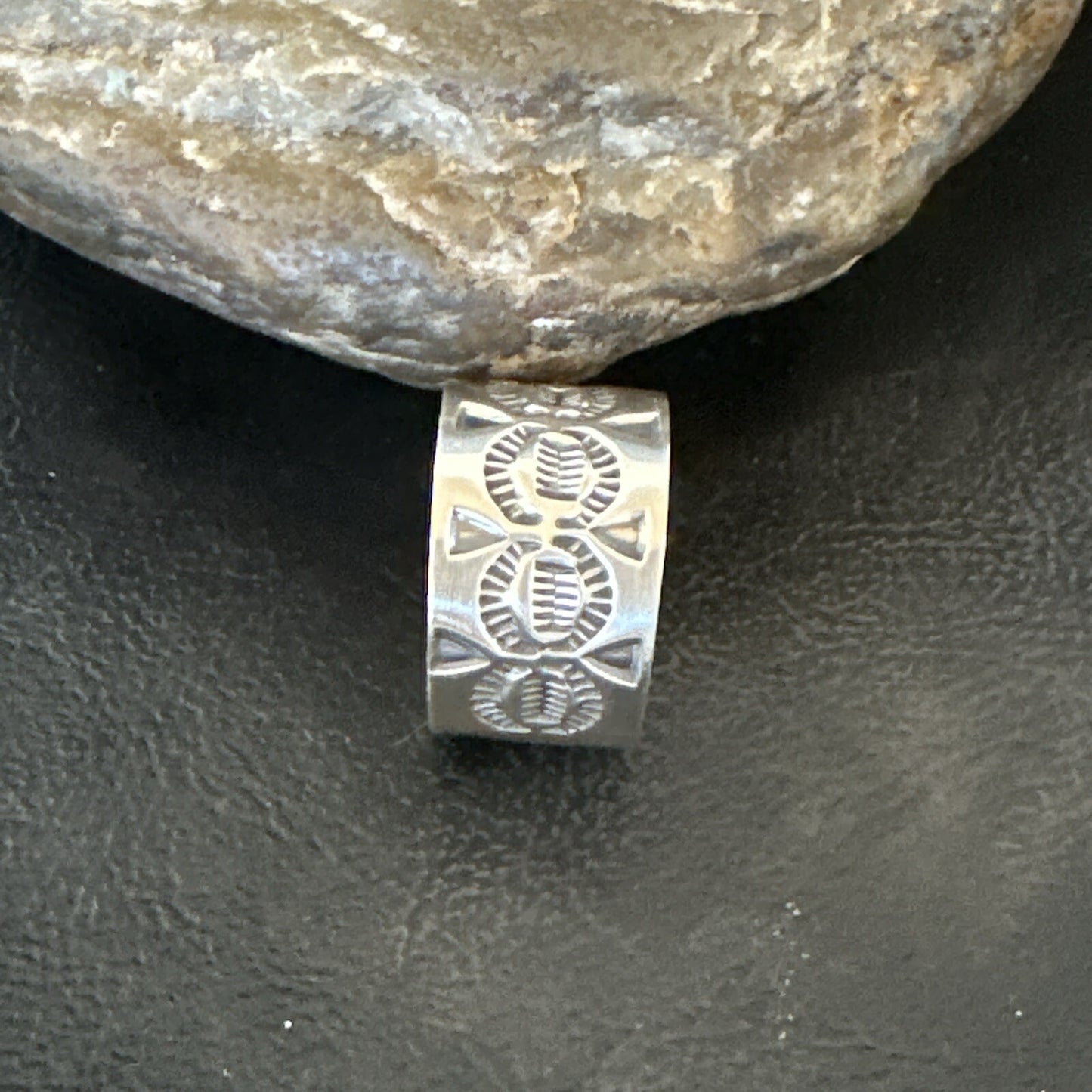 Mens Women Wedding Wide Band Navajo Stamped Sterling Silver Ring Size 10.5 17996