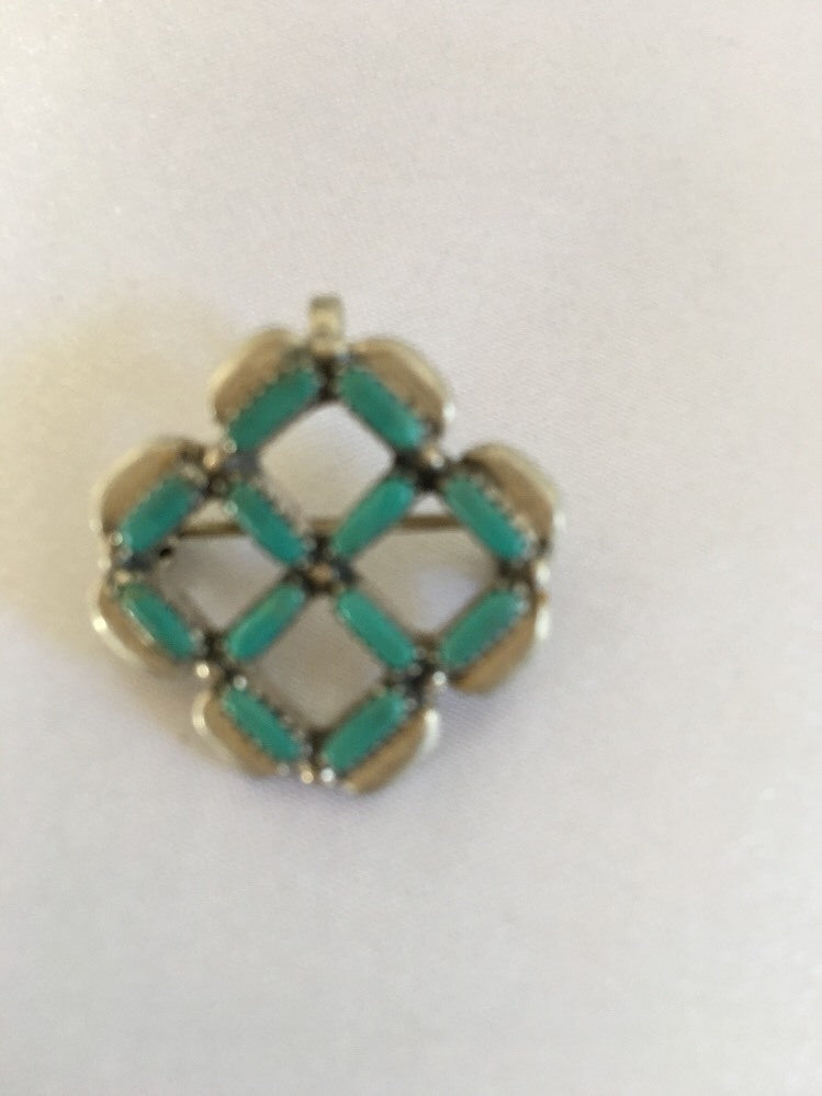 Zuni Turquoise Pin Pendant Sterling Silver Indian Signed 08026