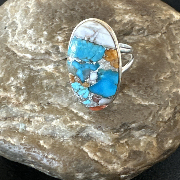 Blue Turquoise Spiny Oyster Southwestern Ring Size 9 | Sterling Silver | Authentic Native American Handmade | 18459