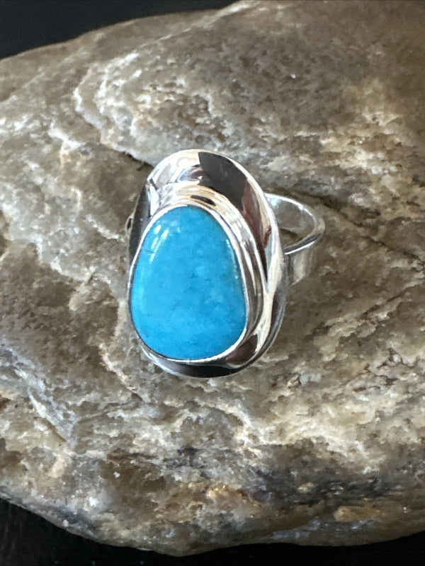 Women's Blue Kingman Turquoise Ring Size 7.5 | Sterling Silver | Authentic Native American Handmade | 17685