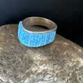 Blue Opal Navajo Band Inlay Ring Size7 | Sterling Silver | Authentic Native American Handmade | 18799