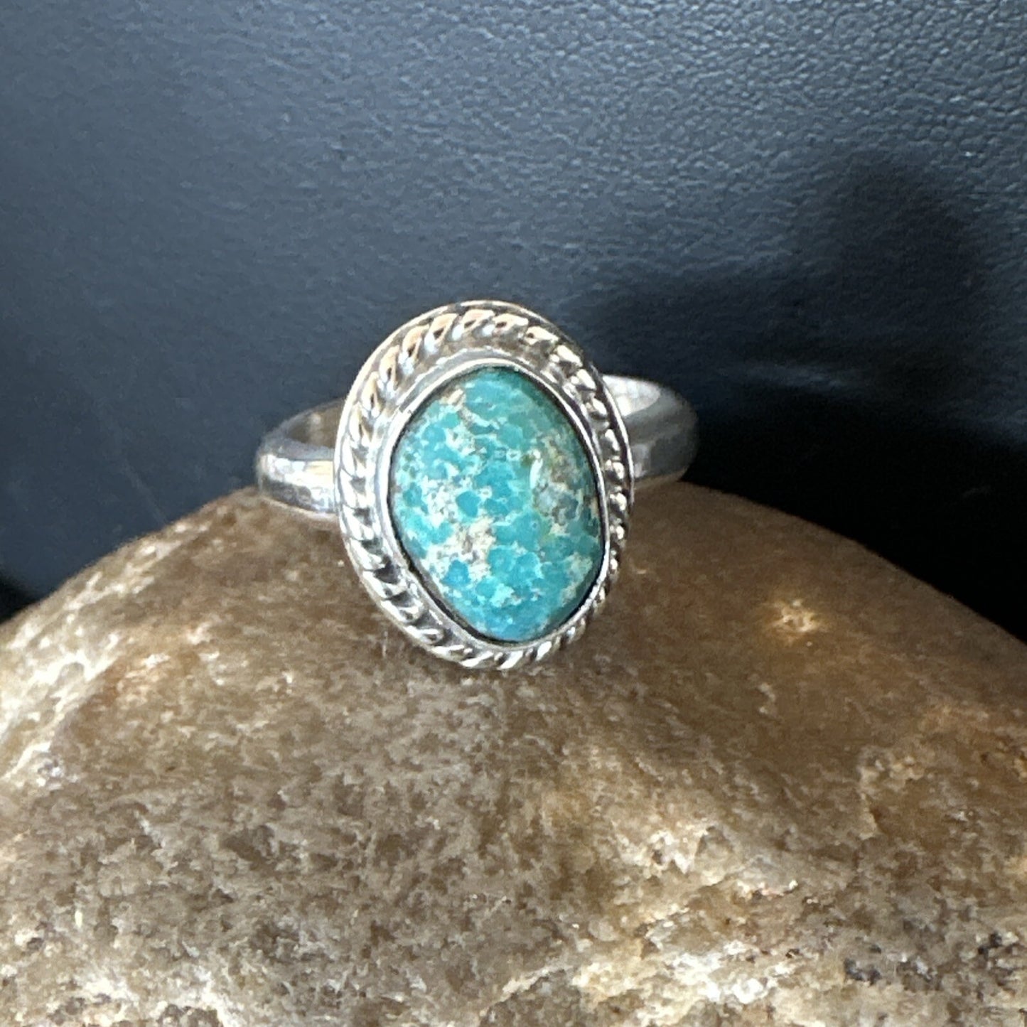 Womens Blue Sonoran Turquoise Navajo Sterling Silver Ring Size 8.5 18002