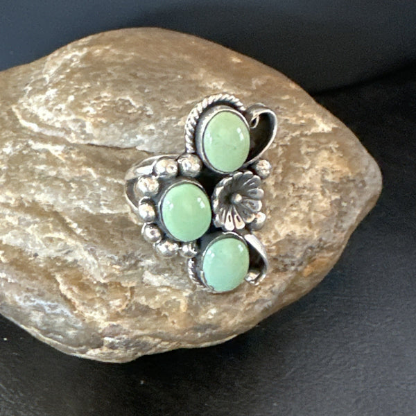 Yazzie Ring Green Turquoise Navajo Cluster Size 9 | Sterling Silver | Authentic Native American Handmade | 19209