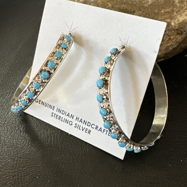 Zuni Petite Point Turquoise Cluster Earrings Sterling Silver Handmade 19770