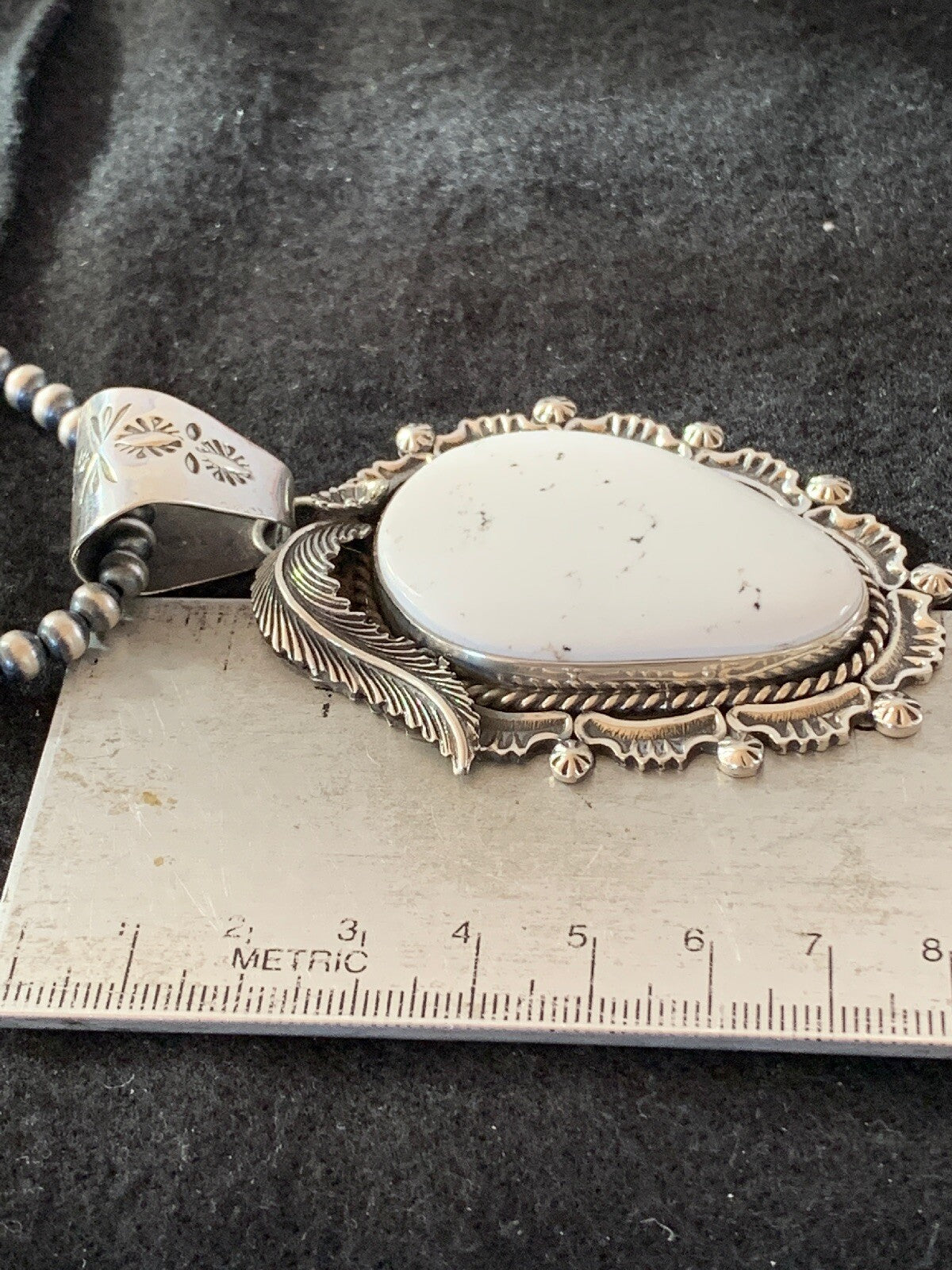 Mens White Buffalo Turquoise Pendant Navajo Sterling Silver Necklace 04238