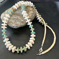Green Royston Turquoise Shell Santo Domingo Necklace 29" | Sterling Silver | Authentic Native American Handmade | 19681