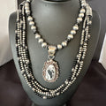 White Buffalo Black Onyx Navajo Pearls Strand Necklace Set | Sterling Silver | Authentic Native American Handmade | 19020