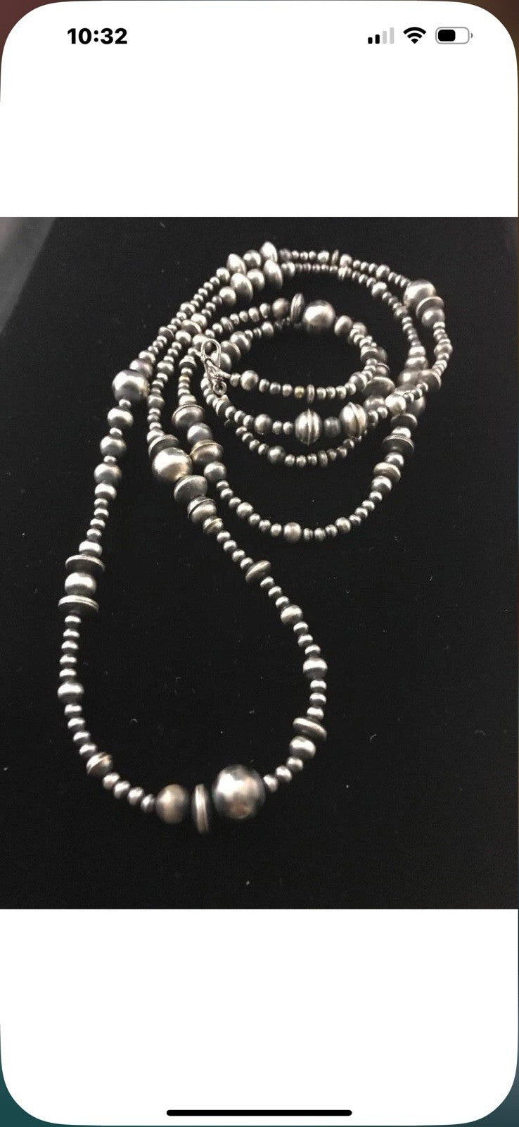 48” Long Navajo Pearls Mixed Bead Sterling Silver Necklace