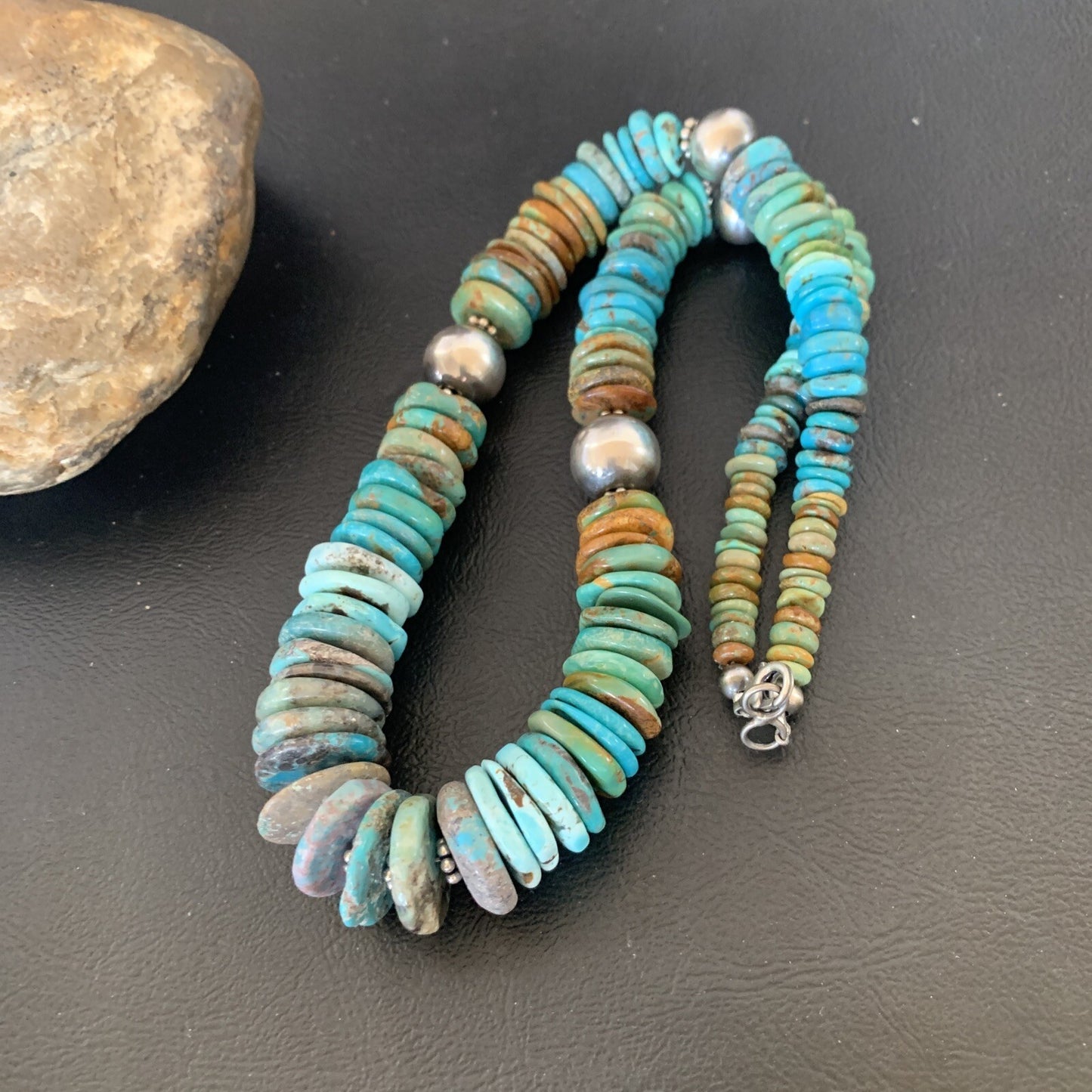Blue Green Turquoise Navajo Sterling Silver Necklace 20" 11962