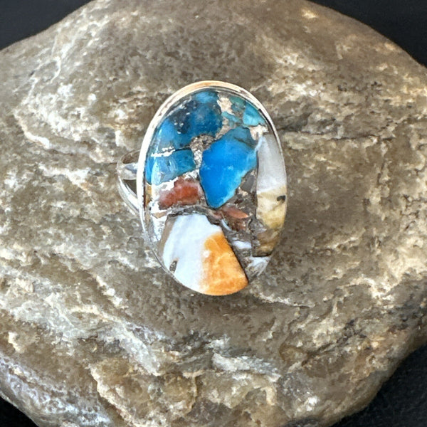 Blue Turquoise Spiny Oyster Southwestern Ring Size 11 | Sterling Silver | Authentic Native American Handmade | 18448