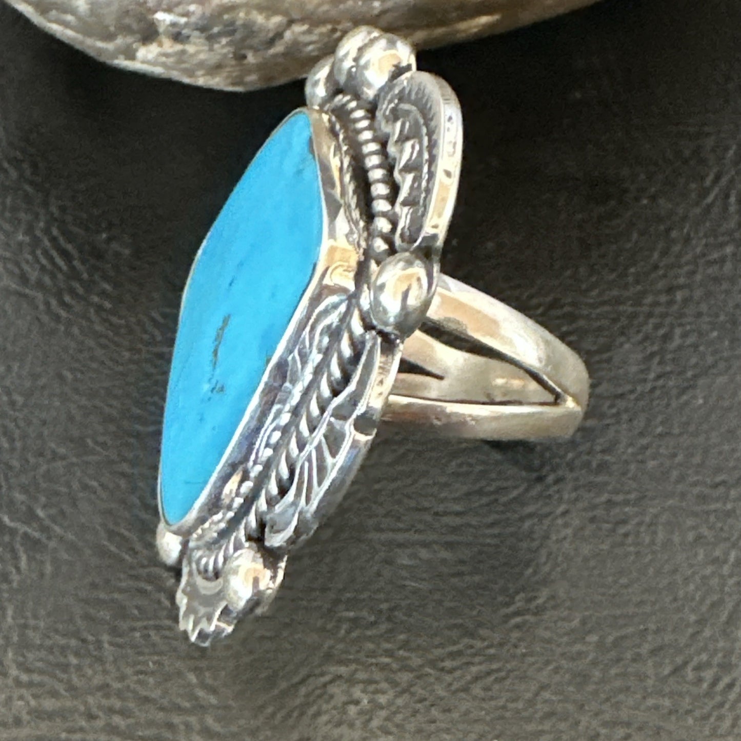 Handmade Navajo Sterling Silver Blue Kingman Turquoise Ring Size 9.75 19622