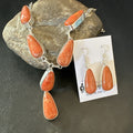 Apple Sponge Coral Lariat Necklace Pendant Earrings 16" | Sterling Silver | Authentic Native American Handmade | 18973