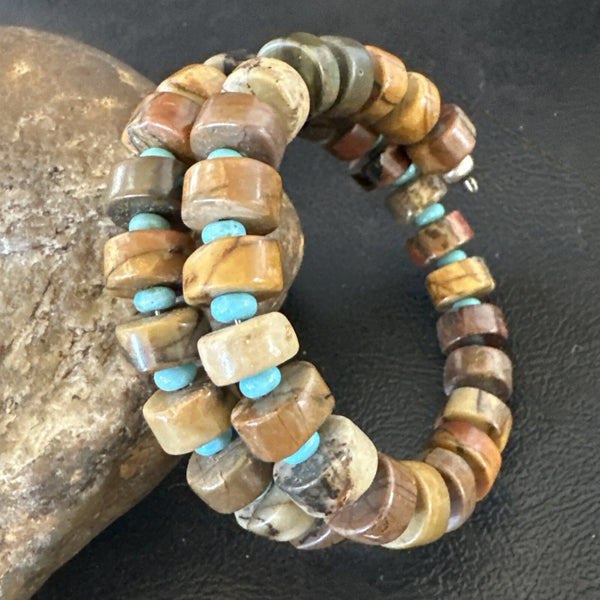 Red Creek Jasper Turquoise Stainless Steel Navajo Silver Bracelet | Authentic Native American Handmade | 17909