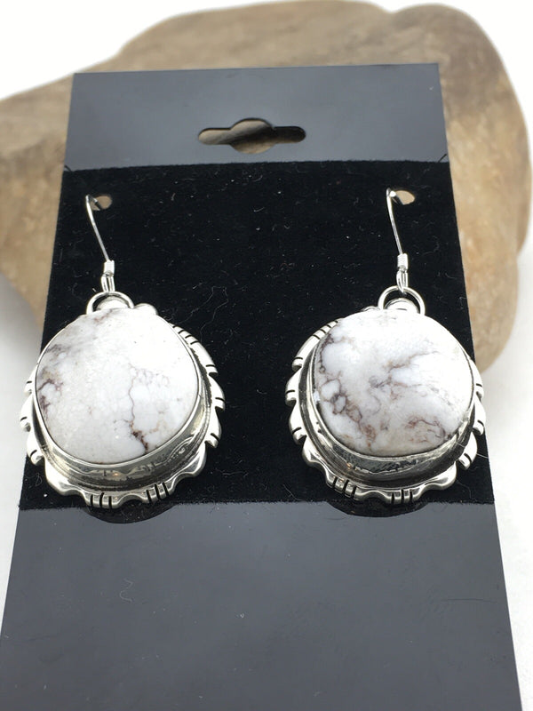 Navajo Wild Horse Turquoise Earrings 1" | Sterling Silver | Authentic Native American Handmade | 01321