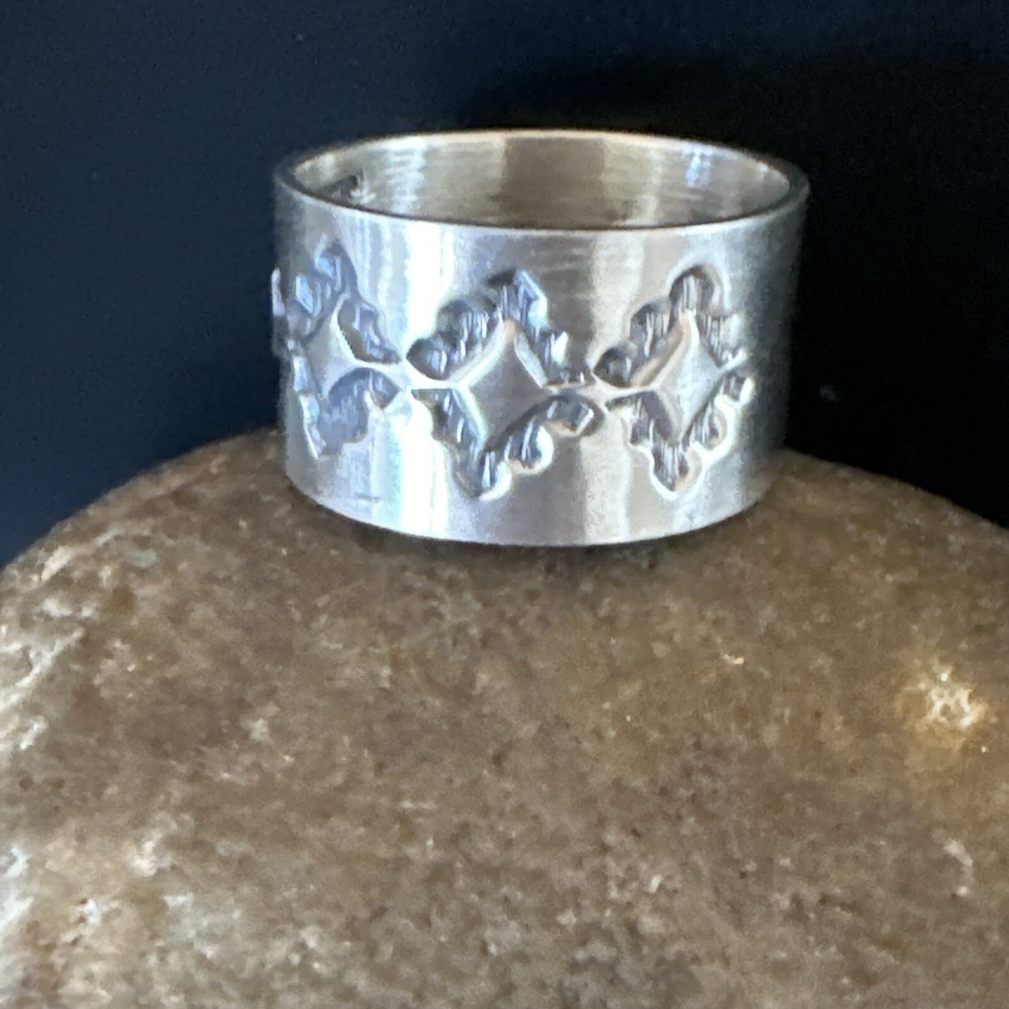 Mens Women Wedding Wide Band Navajo Stamped Sterling Silver Ring Size 9.5 17994