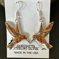 Orange Spiny Oyster Opal Hummingbird Dangle Earrings | Sterling Silver | Authentic Native American Handmade | 19133