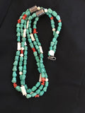 Turquoise, Mother Of Pearl, Spiny 3 Strands Navajo Silver Necklace | Sterling Silver | Authentic Native American Handmade | 03262