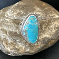 Blue Turquoise #8 Navajo Ring Size 9 | Sterling Silver | Authentic Native American Handmade | 18829