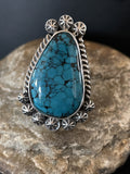 Navajo Blue Spiderweb Turquoise Ring Size 10 | Sterling Silver | Authentic Native American Handmade | 01063
