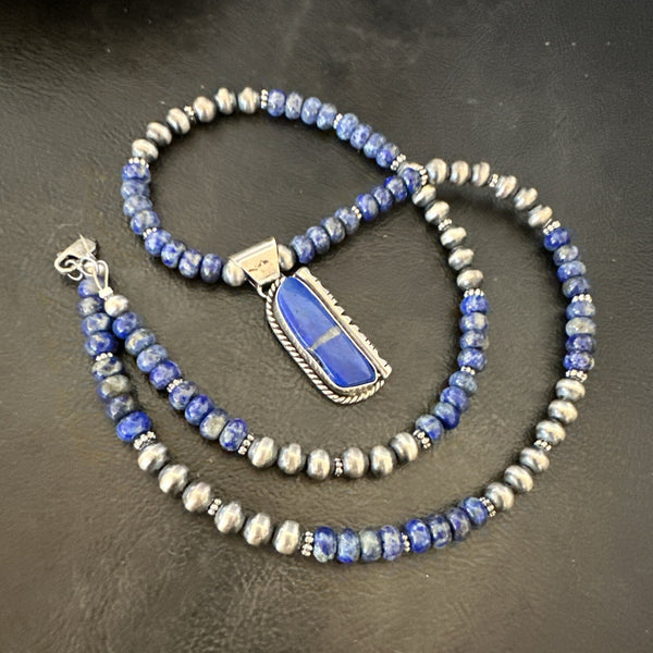 Blue~Lapis~Pendant~Navajo~Pearls~~Silver~Necklace~ 22"~18 | Sterling Silver | Authentic Native American Handmade | 742
