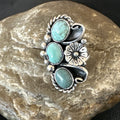 Yazzie Ring Green Turquoise Navajo Cluster Size 8.5 | Sterling Silver | Authentic Native American Handmade | 19233