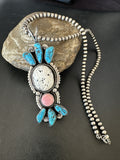 Blue Kingman Turquoise White Navajo Cluster Pendant 4" | Sterling Silver | Authentic Native American Handmade | 19325