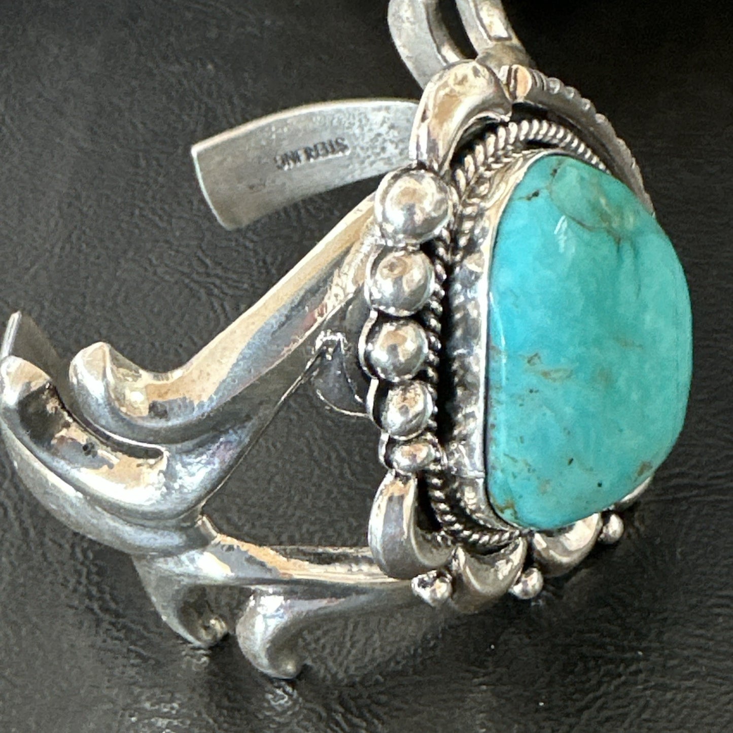 Tufa Women Blue Kingman Turquoise Navajo Sterling Silver Cuff Bracelet 19349
