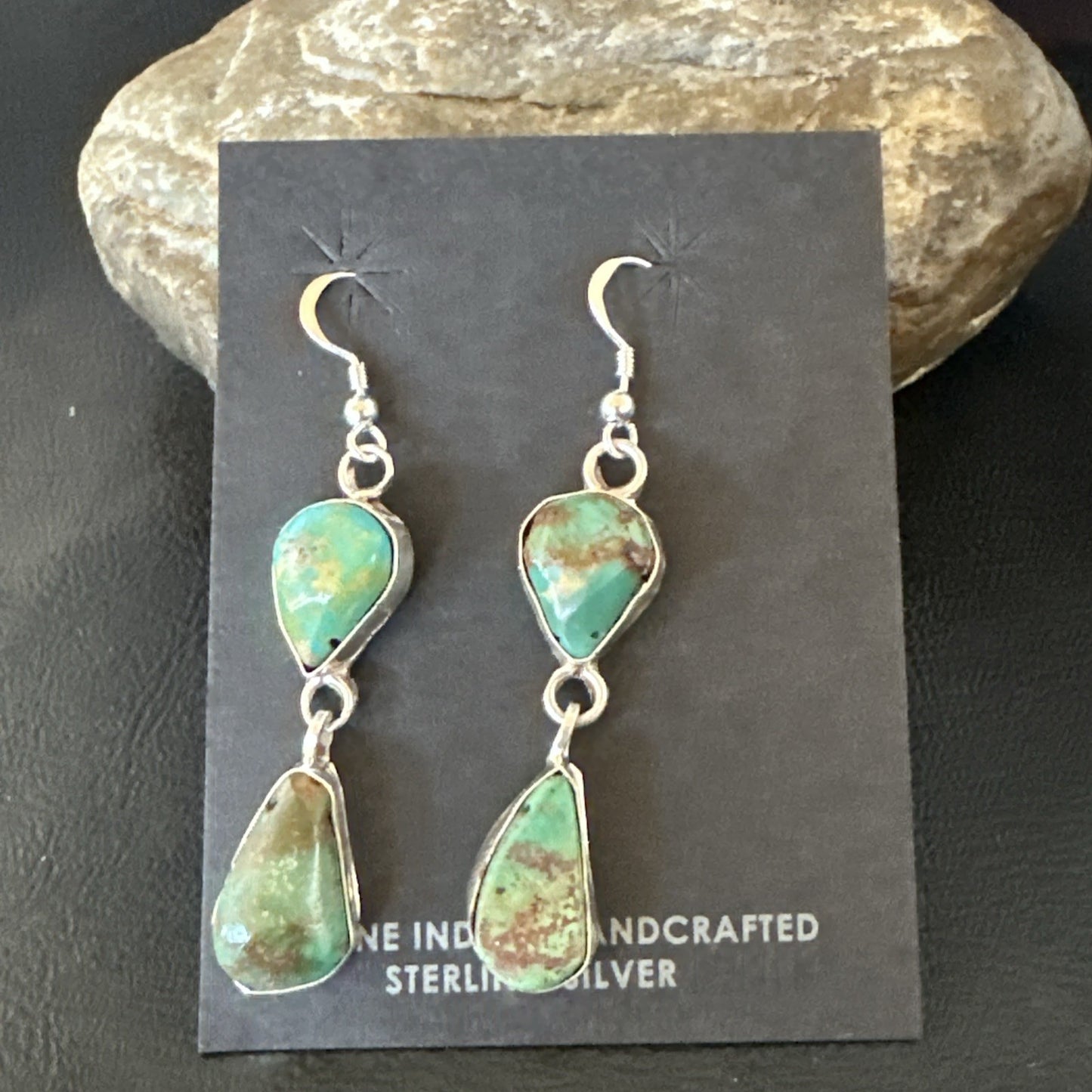 Green Royston Turquoise Navajo Sterling Silver Dangle Earrings 19415