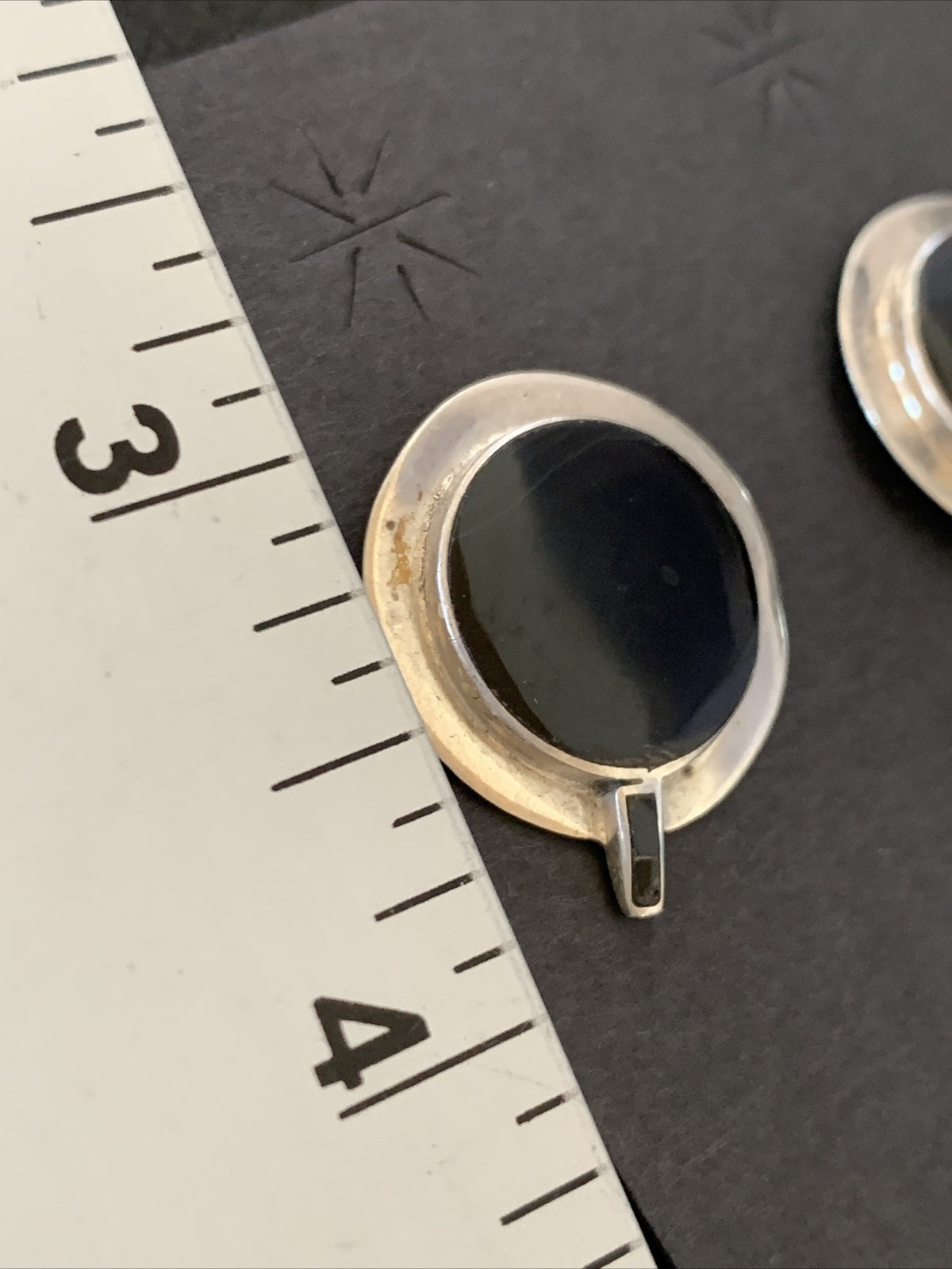 Black Onyx Navajo Sterling Silver Stud Post Earrings 0.75" 12641