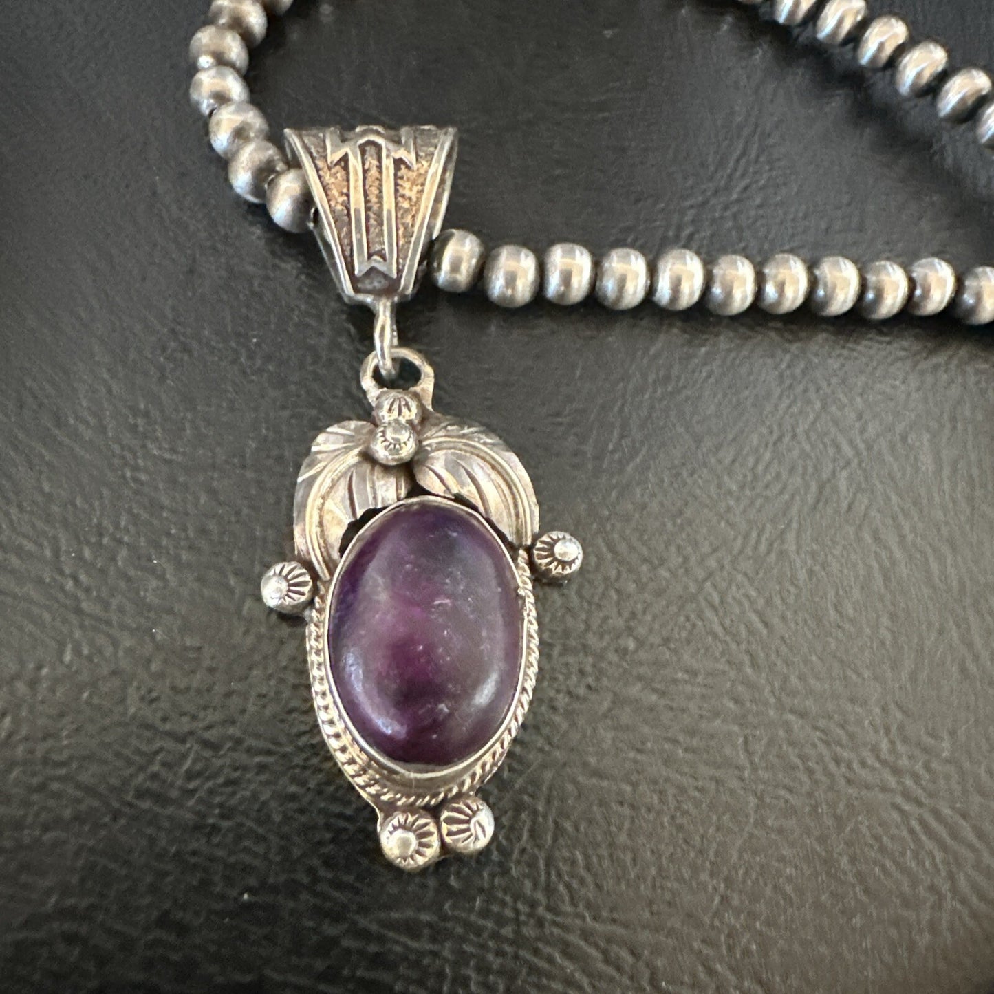 Purple Stone Pendant Navajo Pearls Sterling Silver Necklace 20” 18180