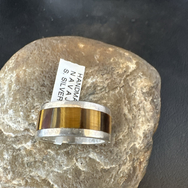 Infinity Men's Coffee Tigers Eye Navajo Inlay Ring Size 10 | Sterling Silver | Authentic Native American Handmade | 19047