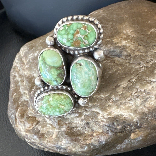 Navajo Cluster Green Sonoran Gold Turquoise Ring Sz 11 | Sterling Silver | Authentic Native American Handmade | 18618
