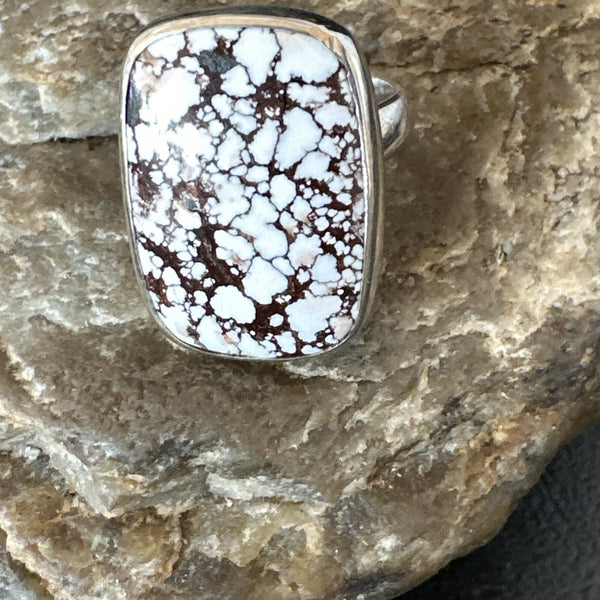 Men's Women's Wild Horse Turquoise Navajo Ring Sz 7 | Sterling Silver | Authentic Native American Handmade | 17344
