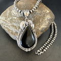 Men's Women's Black Onyx Pendant Navajo Beads Necklace | Sterling Silver | Authentic Native American Handmade | 18352