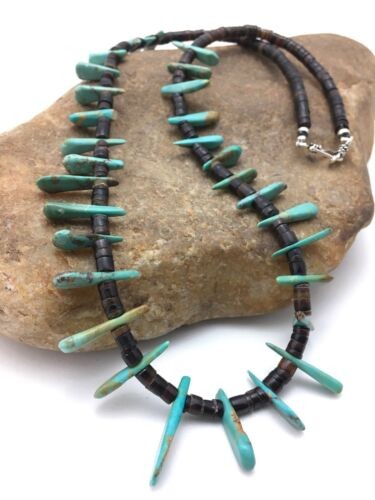 Navajo Green Turquoise Bone Bead Necklace 20" | Sterling Silver | Authentic Native American Handmade | 4359