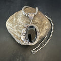 Men's Women's Black Onyx Pendant Navajo Beads Necklace | Sterling Silver | Authentic Native American Handmade | 18297