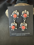 Red Spiny Oyster Pearl Navajo Dangle Earrings | Sterling Silver | Authentic Native American Handmade | 2062